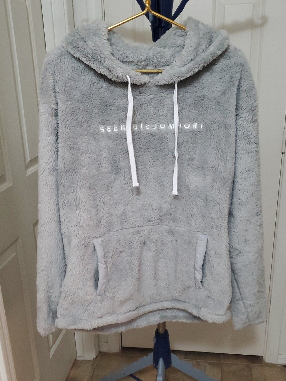 Plush Hooded Pullover Jacket - Light Gray - Picture 1 of 10